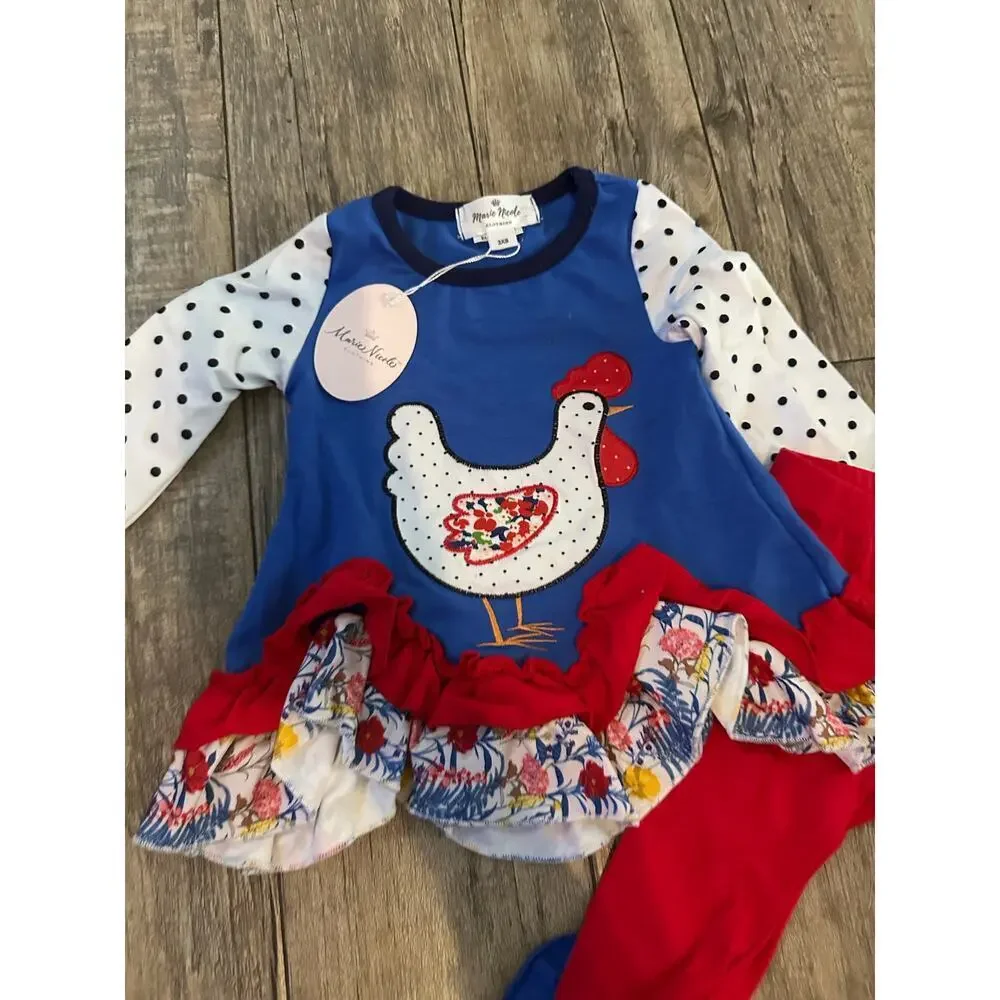 NWT Marie Nicole Clothing Girls Red Blue Boutique Outfit Set Size 3XS